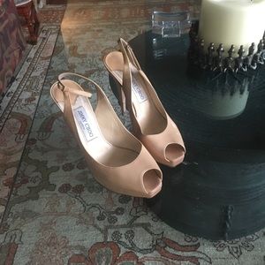 Jimmy Choo nude leather peeptoe slingback pumps